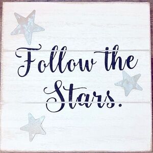 💞 New Follow the Stars Off-White, Black, & Silver Wooden Block Sign Wall Decor